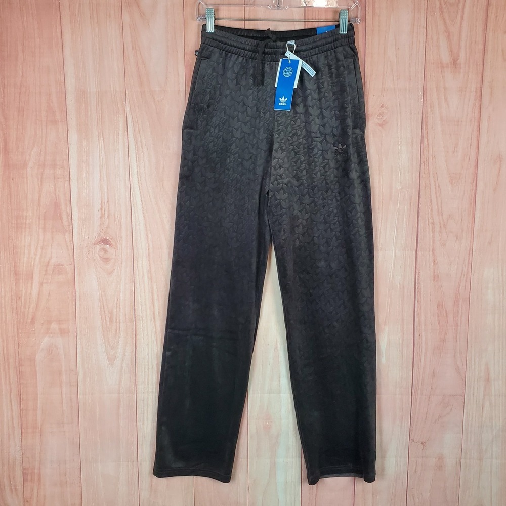 Adidas Originals Velvet Straight Pants Sz XS Brown Monogram Drawstring Trackpant